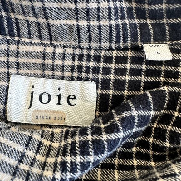 Joie Gray Plaid Blouson Shirt Dress MEDIUM Flannel Cotton Western Designer $300 - Picture 12 of 13